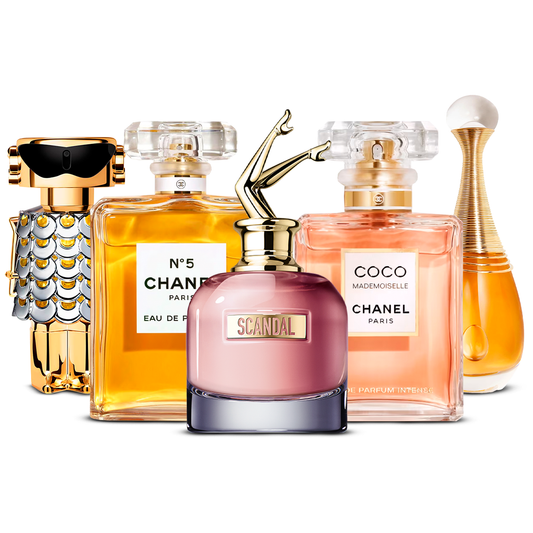 Kombinace 5 dámských parfémů – Fame, Chanel Nº5, Scandal, Coco Mademoiselle a J'adore [každý 100 ml]