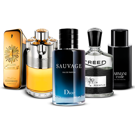Kombinace 5 pánských parfémů – 1 Million, Azzaro Wanted, Sauvage, Creed Aventus a Armani Code [každý 100 ml]