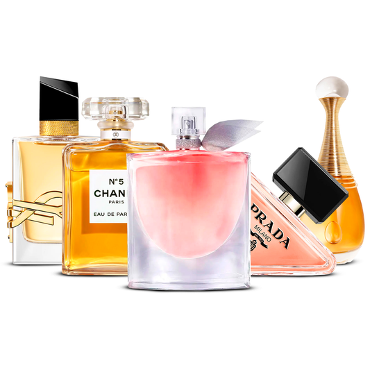 Kombinace 5 dámských parfémů – Yves Saint Laurent Libre, Chanel Nº5, La Vie Est Belle, Prada Paradoxe a J'adore [každý 100 ml]