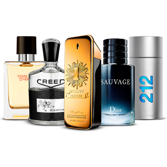 Kombinace 5 pánských parfémů – Terre d'Hermès, Creed Aventus, 1 Million, Sauvage a 212 Men [každý 100 ml]